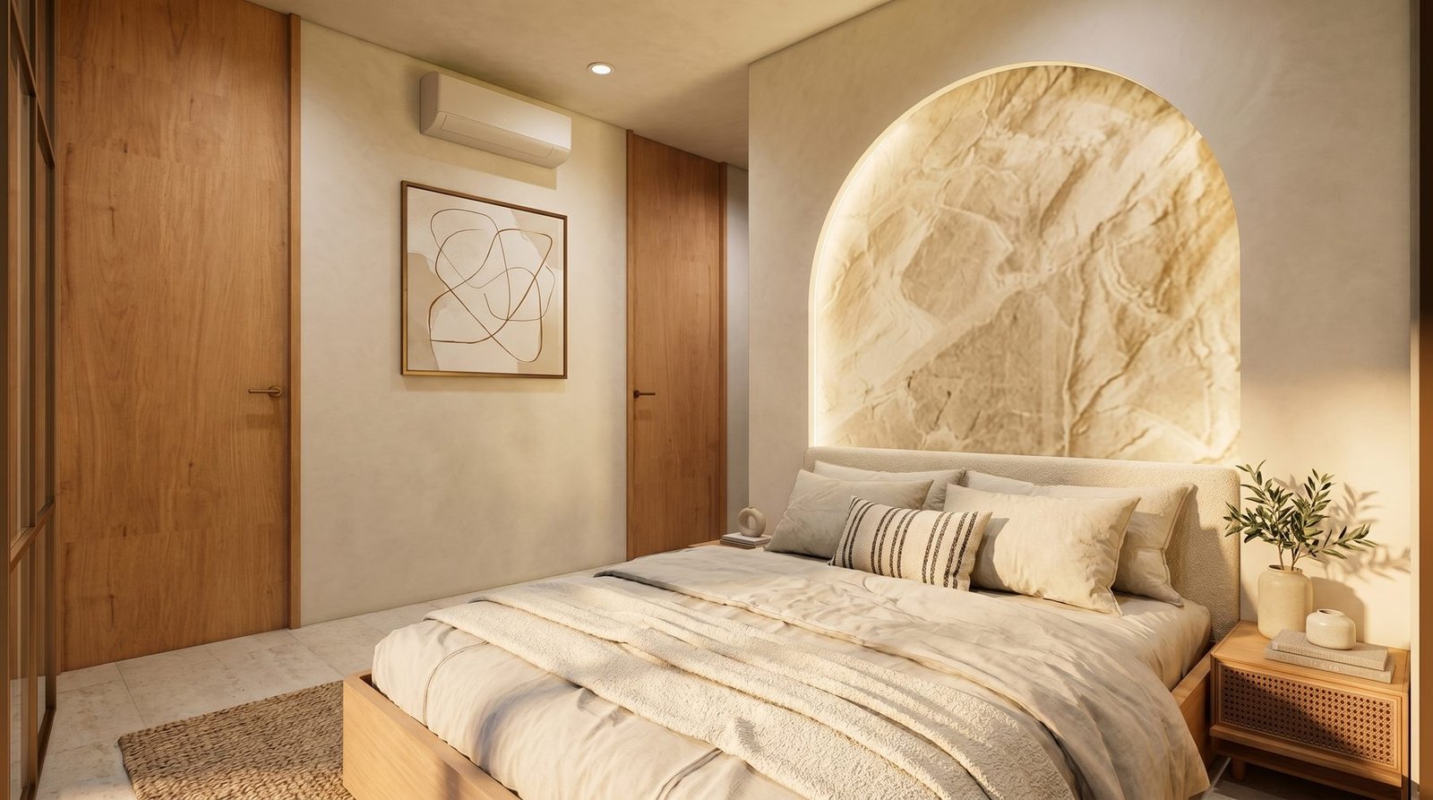 Second bedroom with abundant natural light and warm finishes
