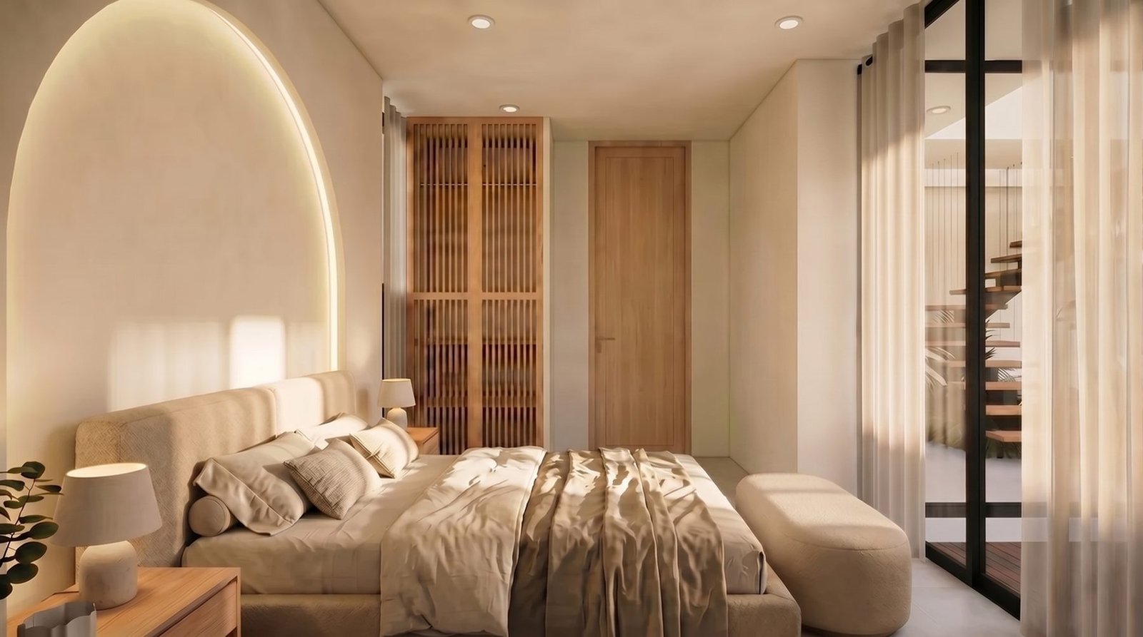 Third bedroom with soft textures and open-plan layout